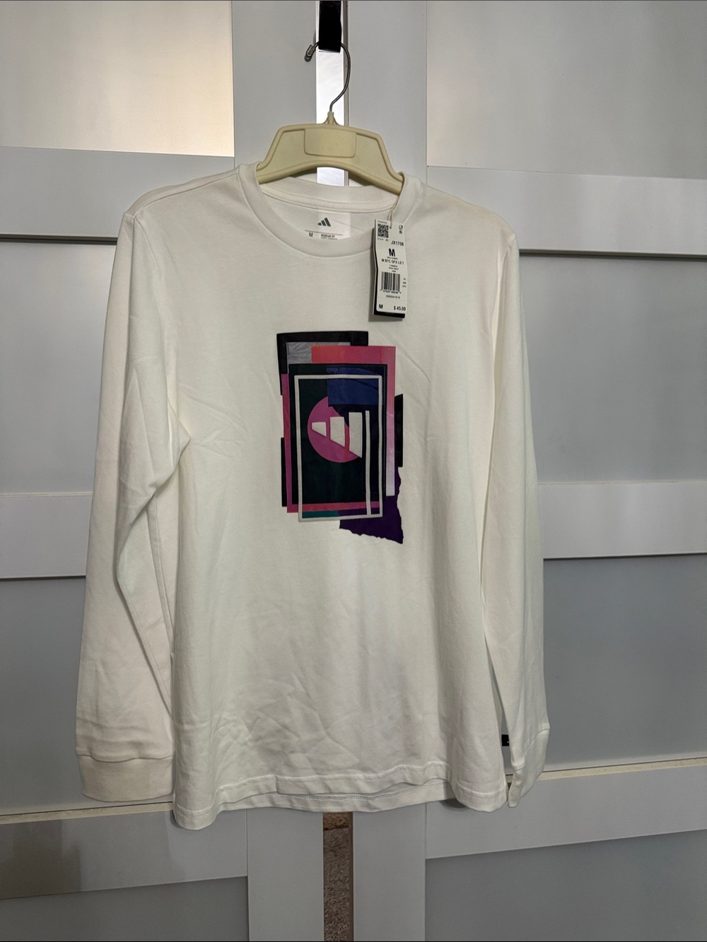 adidas White Long-Sleeve Tee with Pink and Purple Graphic